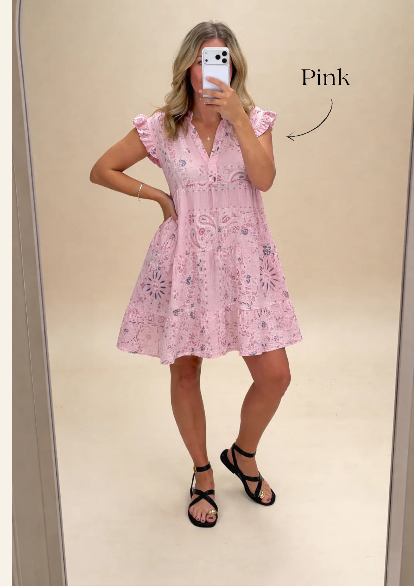 Bandana Print Cotton Smock Dress