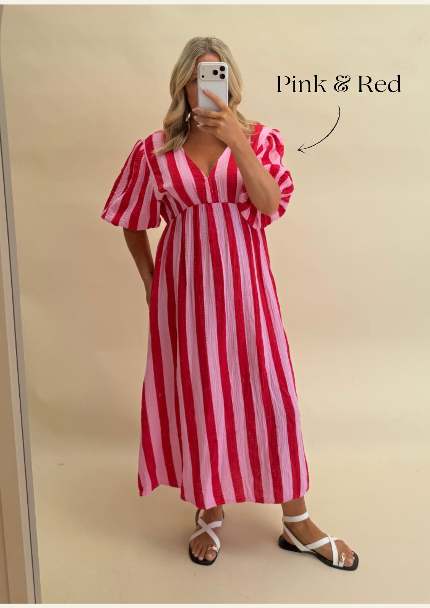 THICK STRIPE CHEESECLOTH DRESS WITH 3/4 SLEEVES