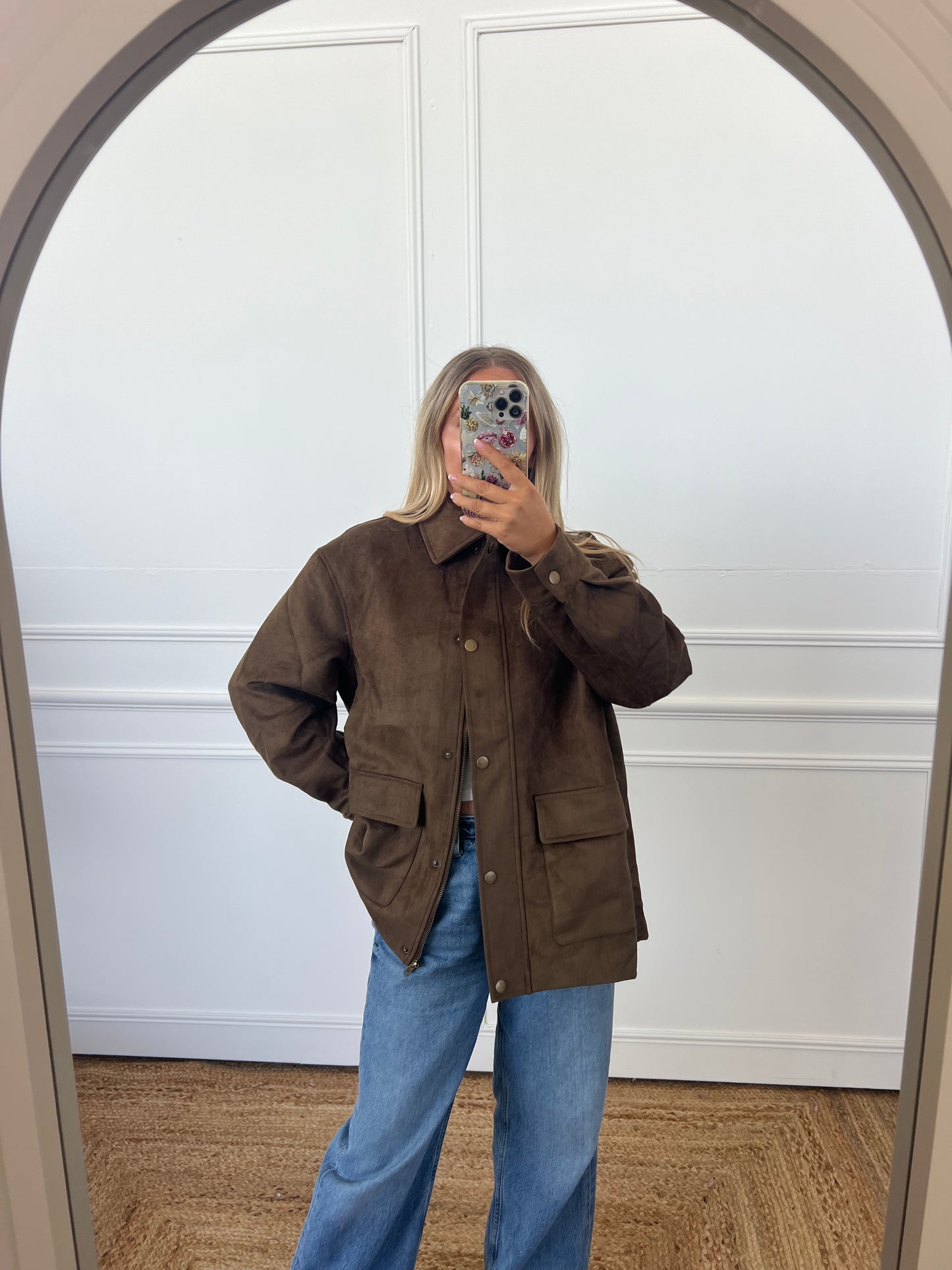 SUEDE FEEL OVERSIZED UTILITY SHACKET/JACKET