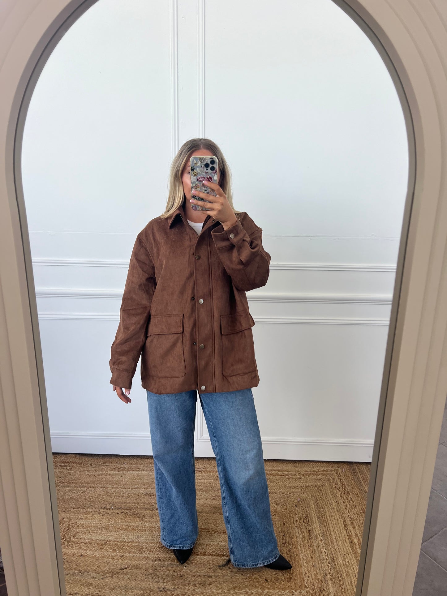 SUEDE FEEL OVERSIZED UTILITY SHACKET/JACKET
