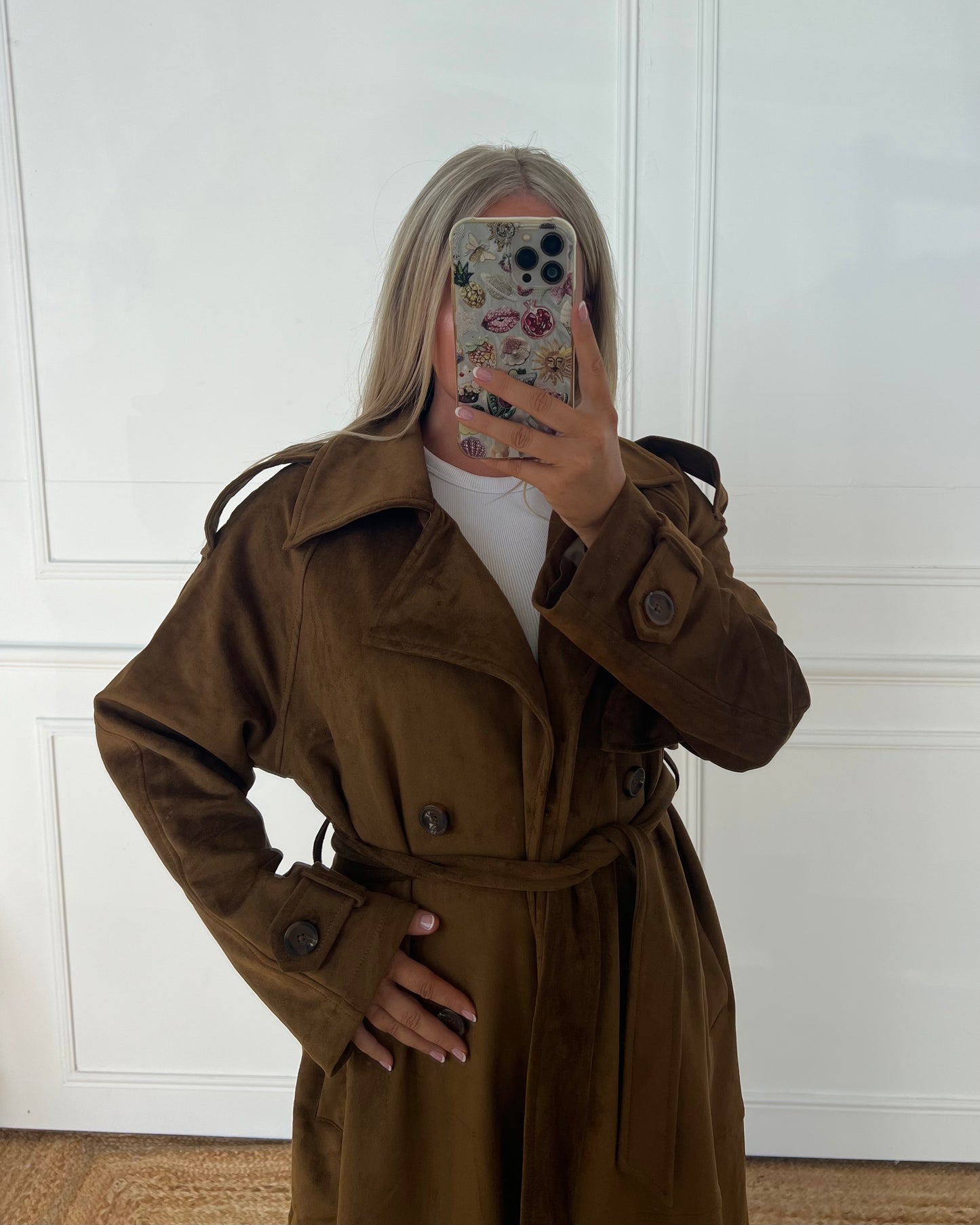 BROWN SUEDE FEEL TRENCH COAT -LONGLINE BELTED COAT