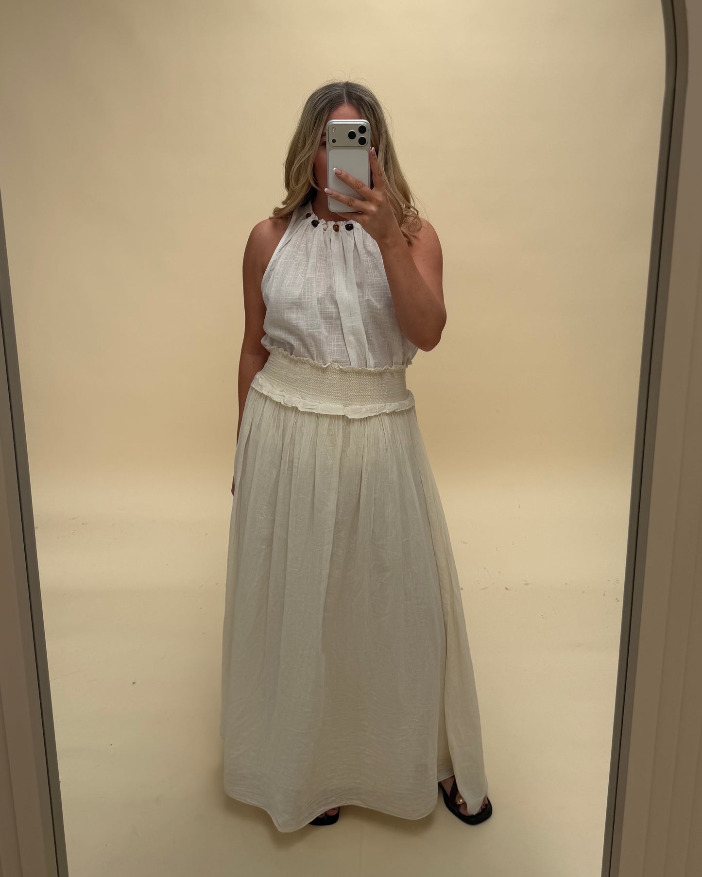 SMOCKED WAIST MIDAXI SKIRT