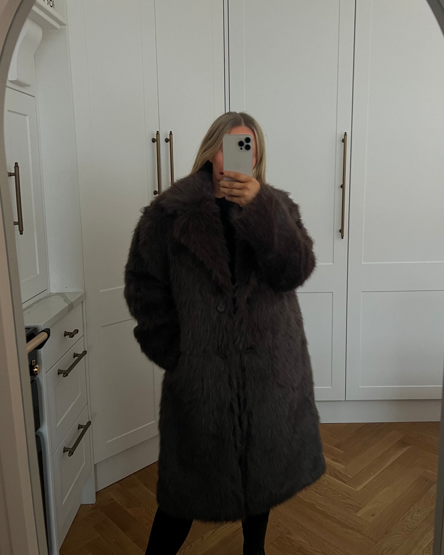CHOCOLATE LUXE FAUX FUR DARK BROWN LONG COAT