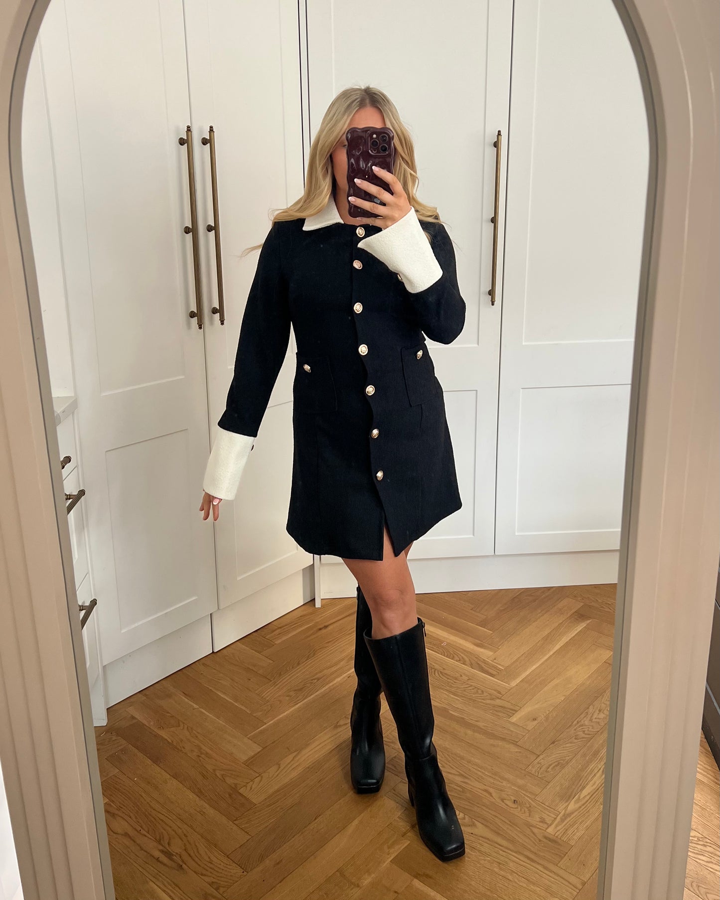 VINTAGE INSPIRED CONTRAST COLLAR BLAZER MINI DRESS