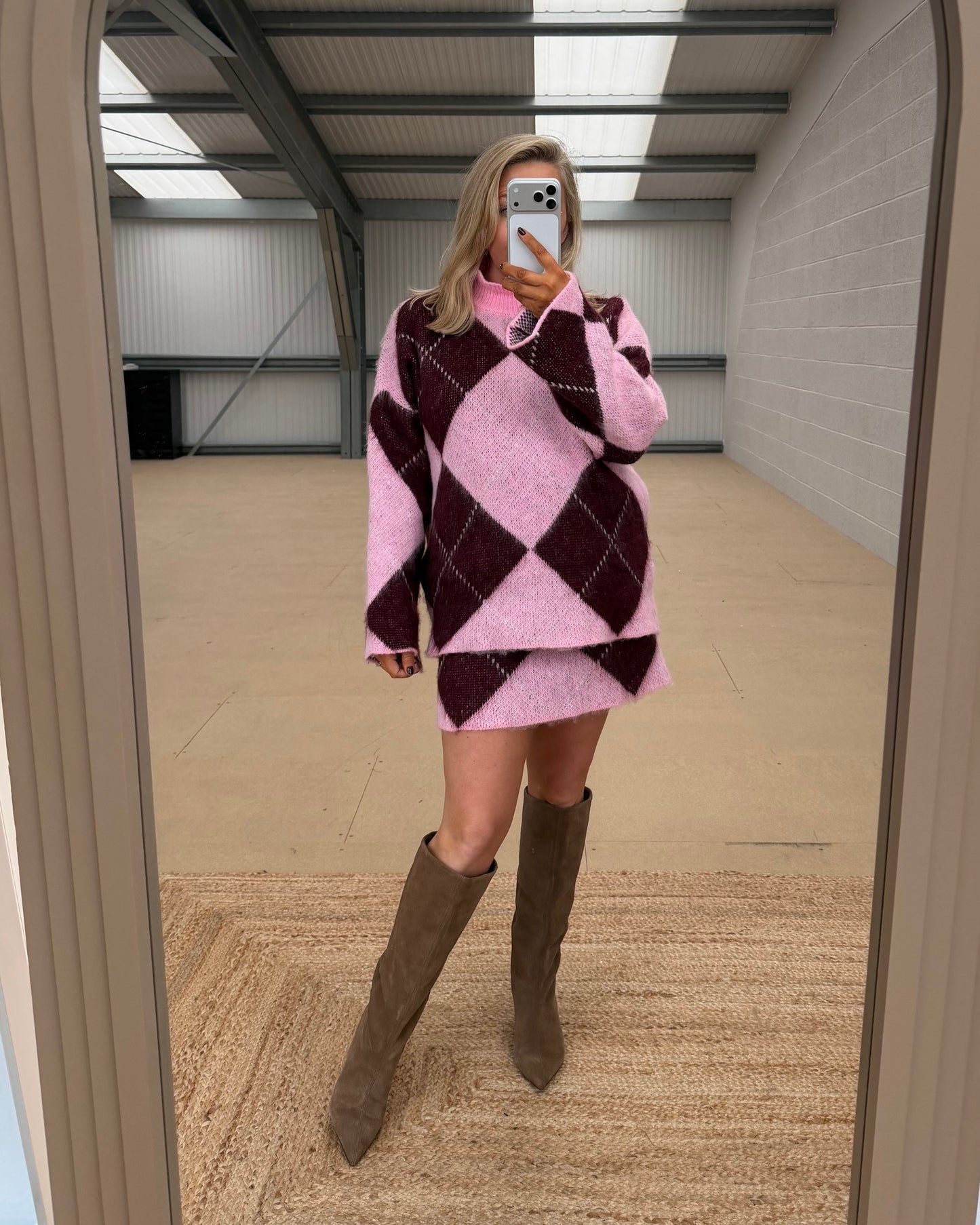 ARGYLE KNITTED CO-ORD SKIRT & JUMPER SET