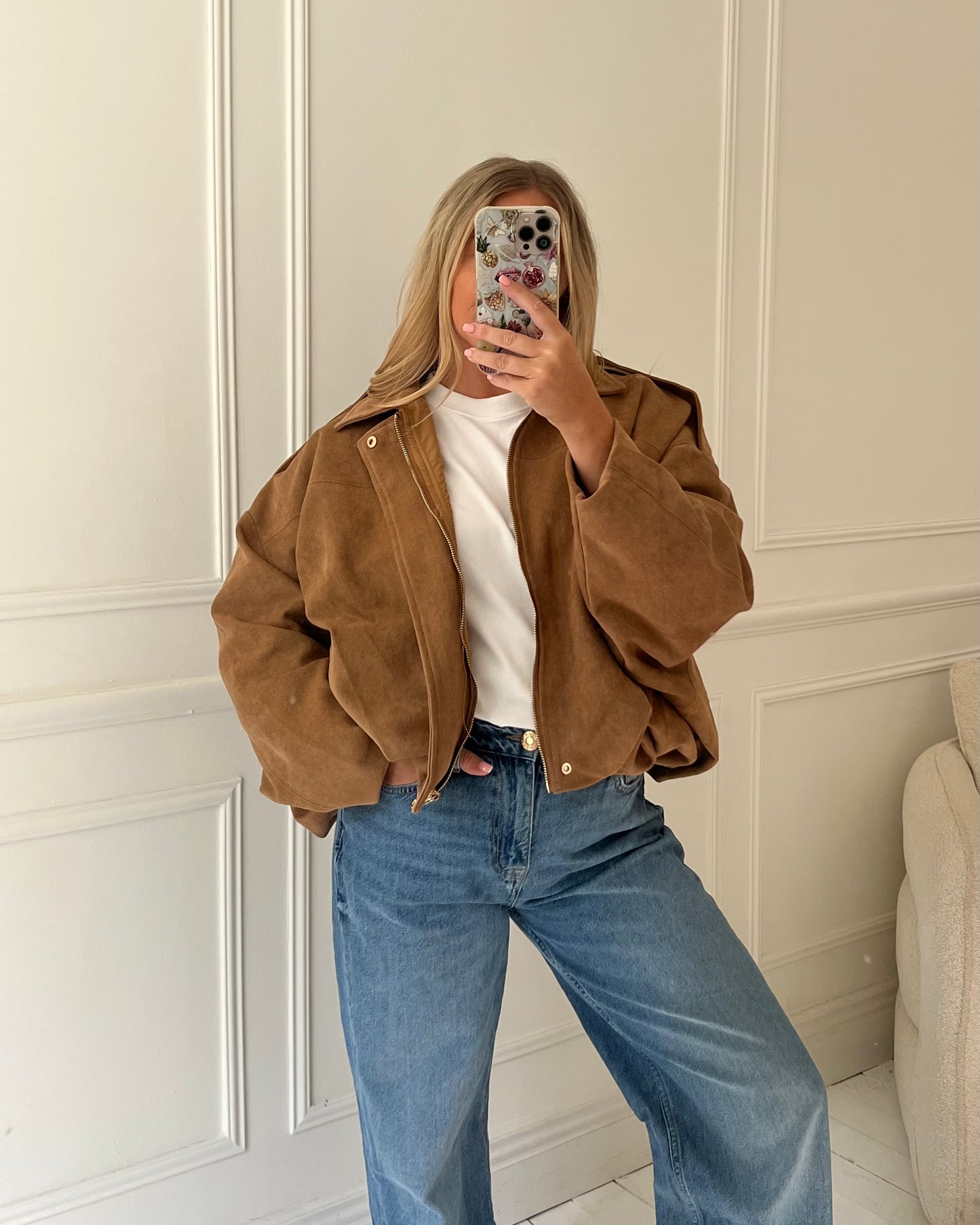 OVERSIZED SUEDE FEEL BOMBER JACKET