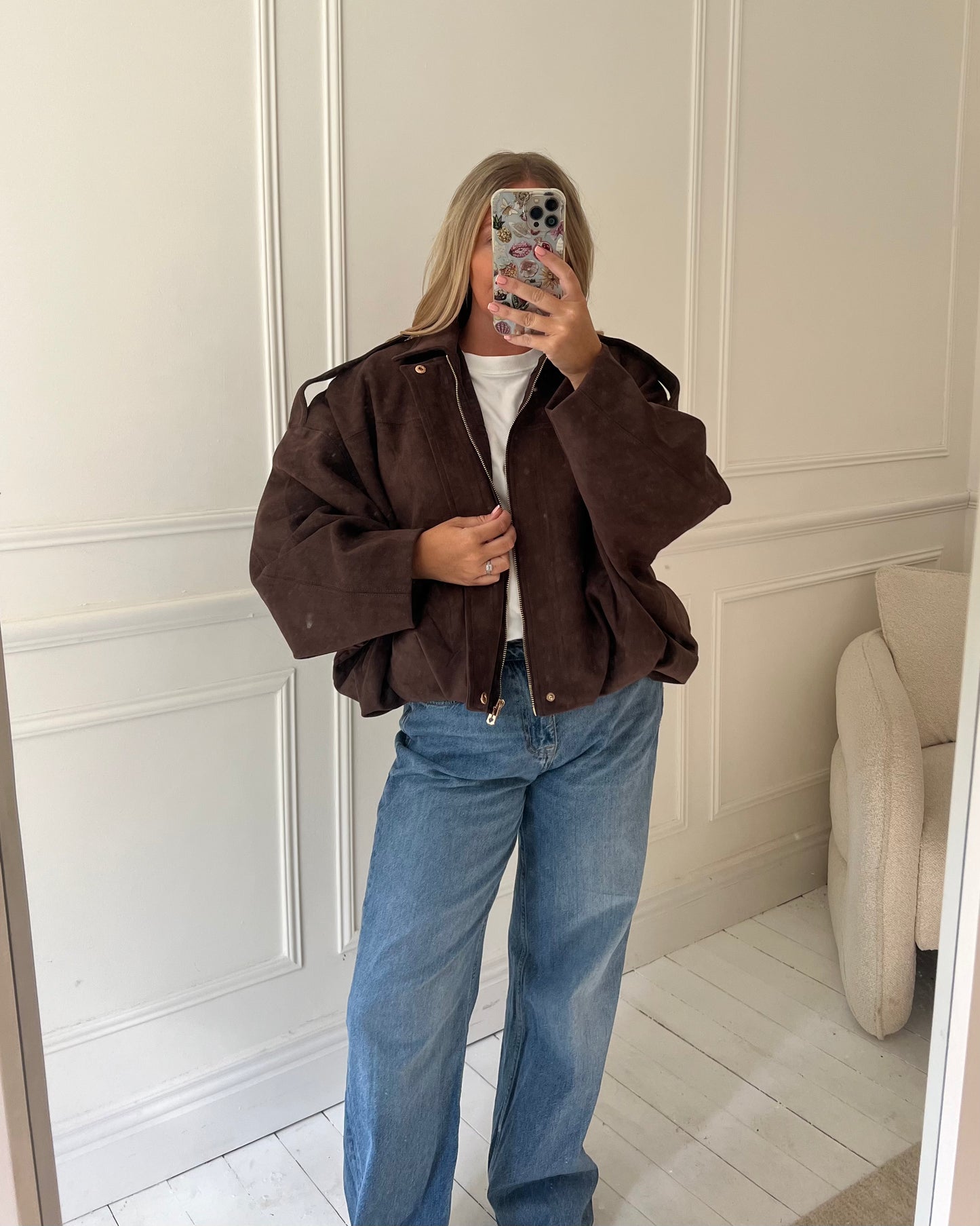 OVERSIZED SUEDE FEEL BOMBER JACKET