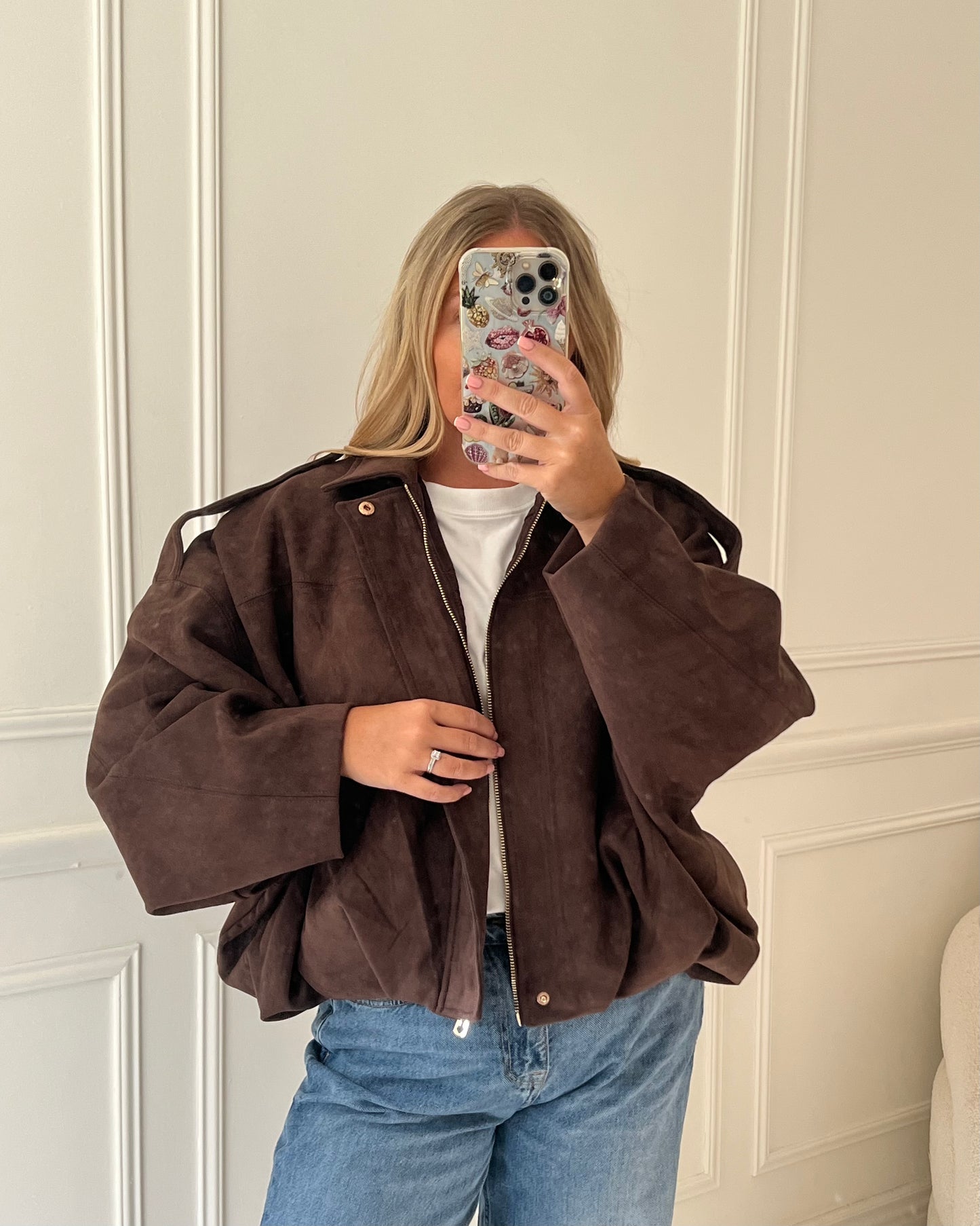 OVERSIZED SUEDE FEEL BOMBER JACKET