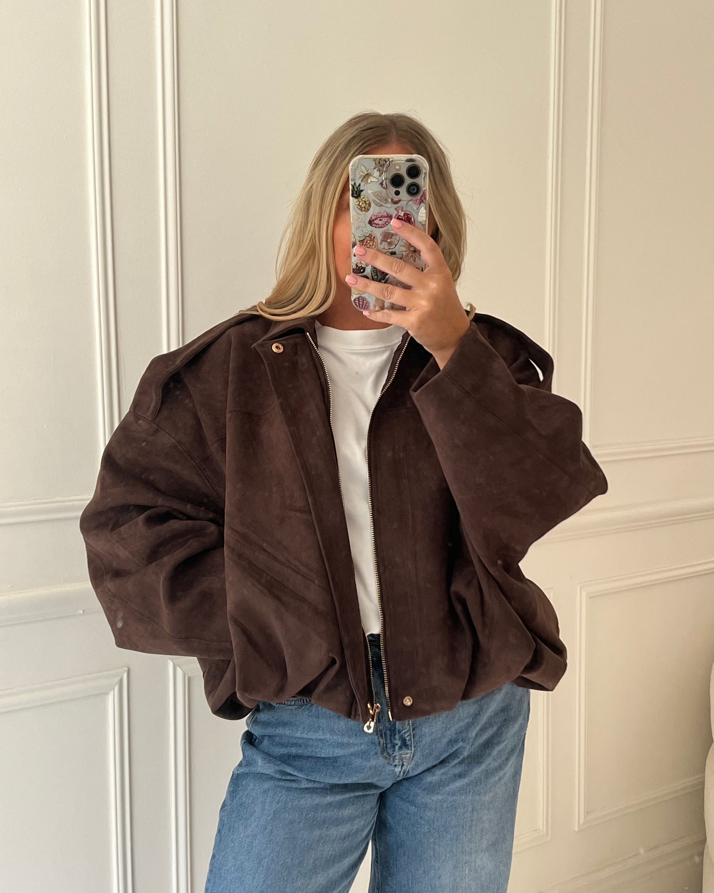 OVERSIZED SUEDE FEEL BOMBER JACKET