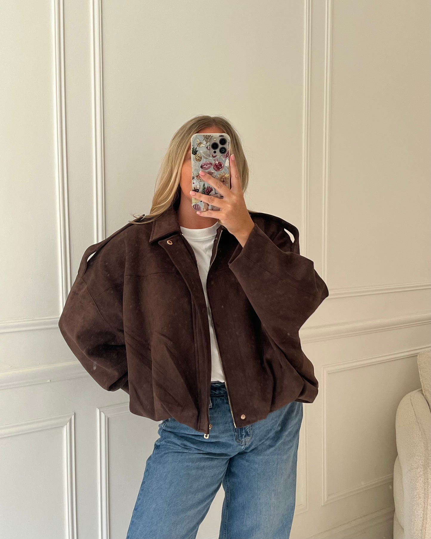 OVERSIZED SUEDE FEEL BOMBER JACKET