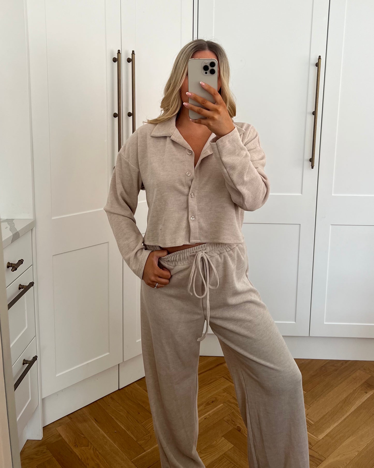 JERSEY CROPPED SHIRT AND WIDE LEG TROUSER SET