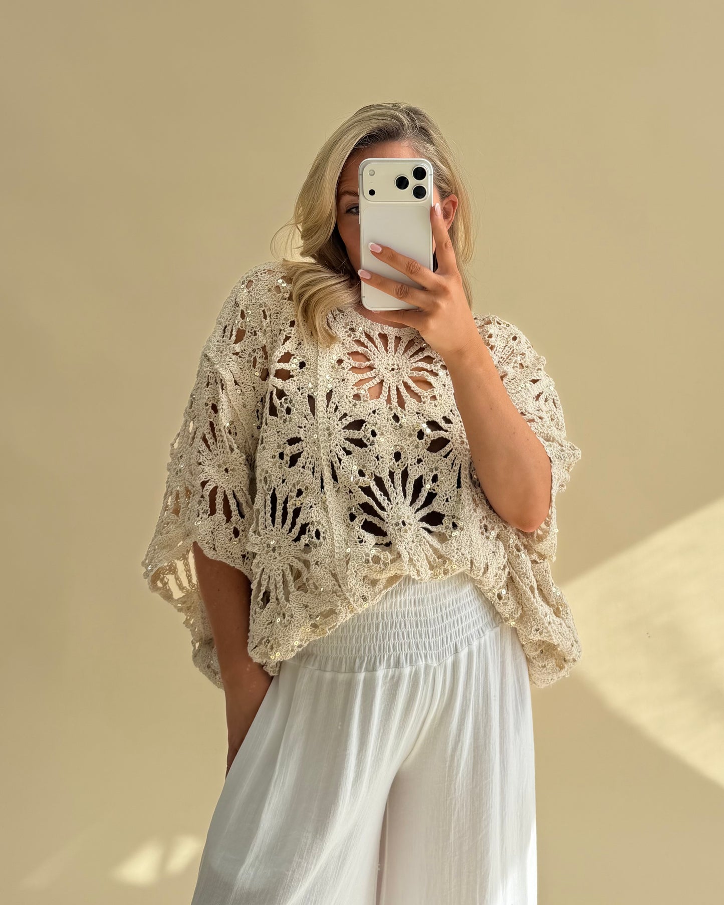 CROCHET SEQUIN BAT WING TOPS