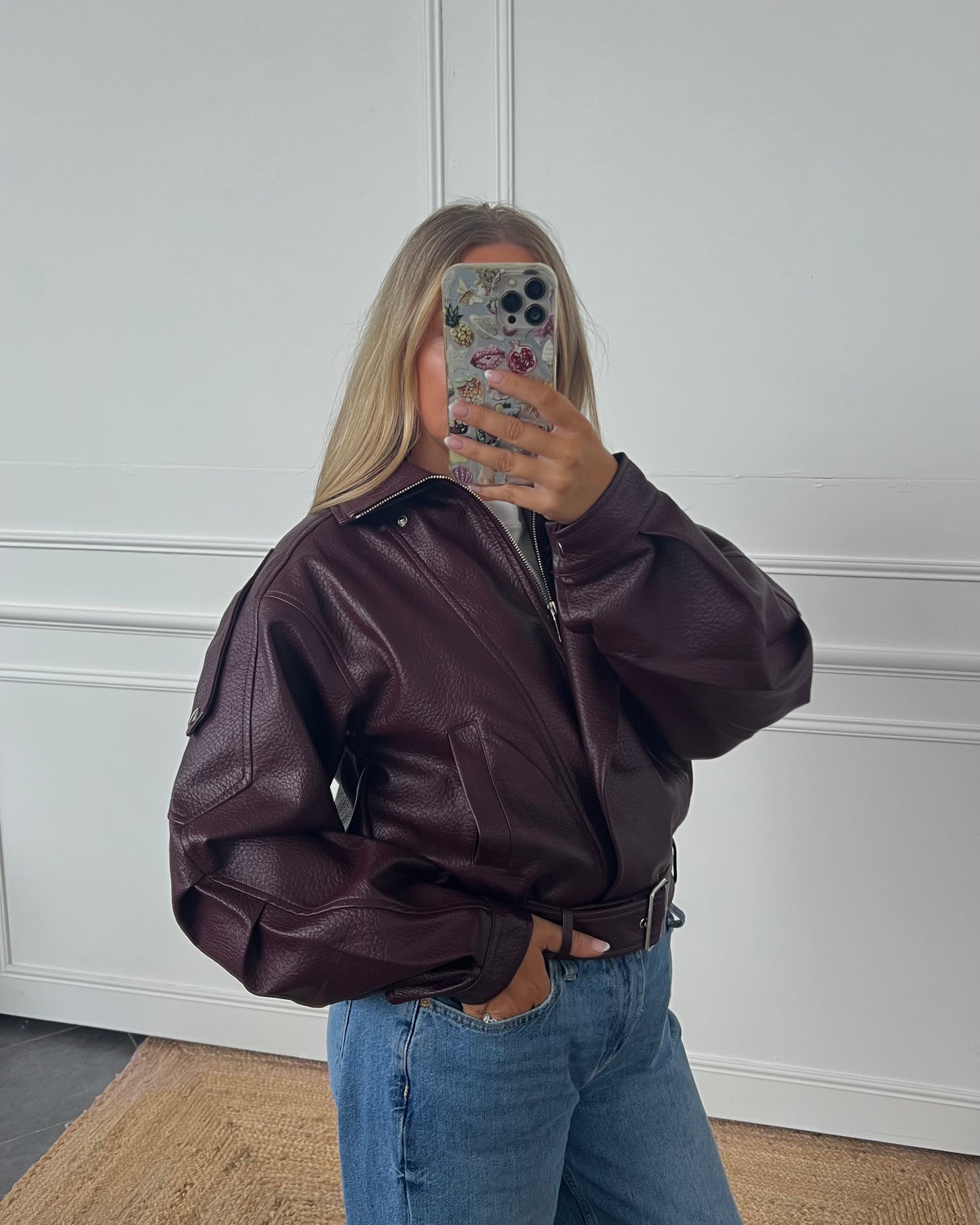 FAUX LEATHER BIKER JACKET WITH BELT
