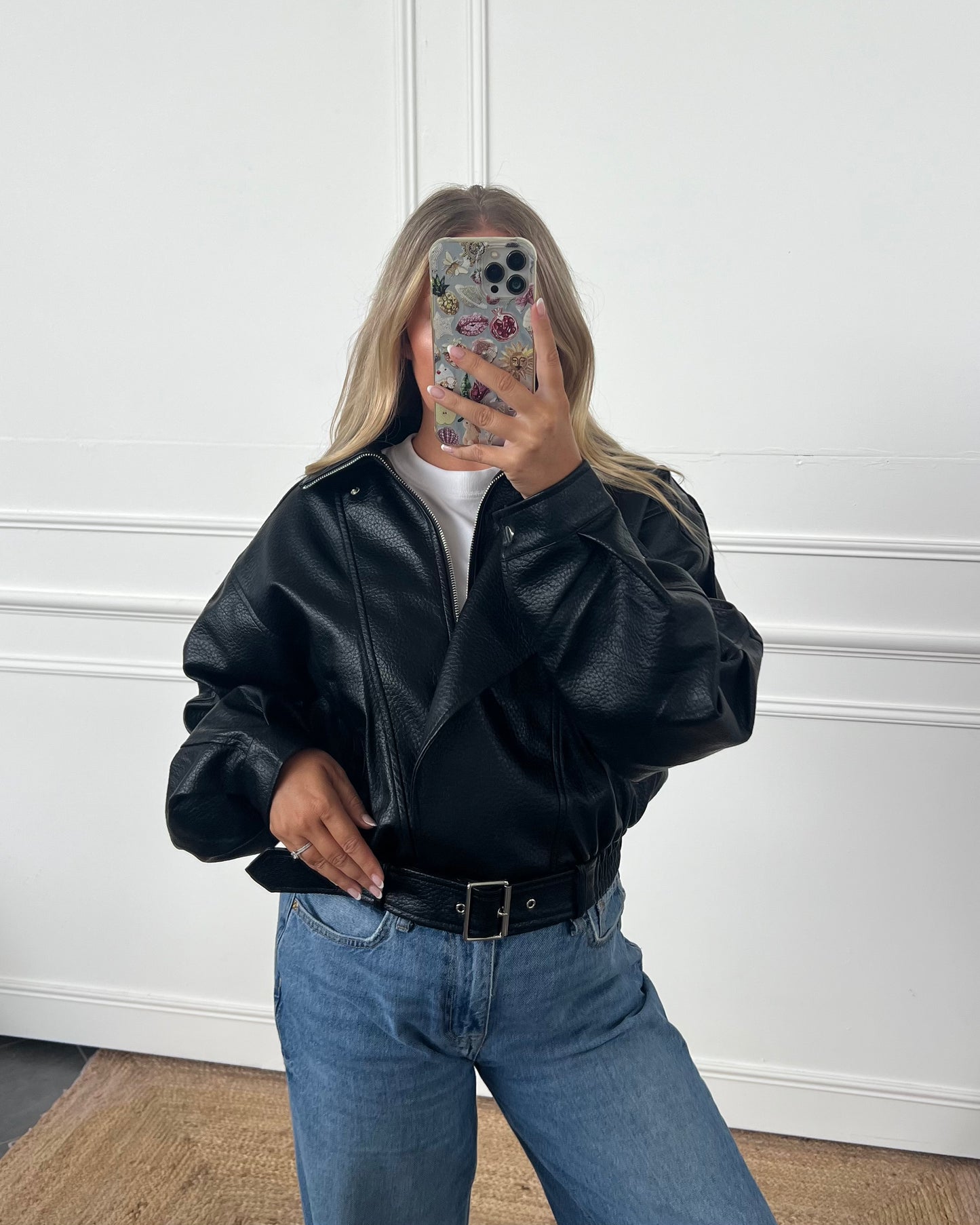 FAUX LEATHER BIKER JACKET WITH BELT