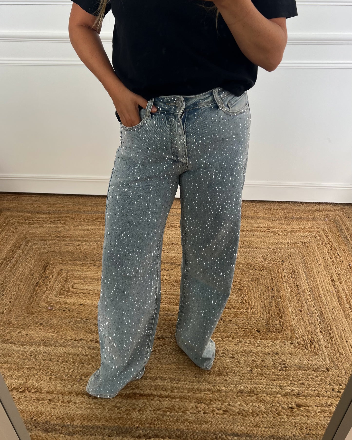 SPARKLE RHINESTONE WIDE LEG JEANS