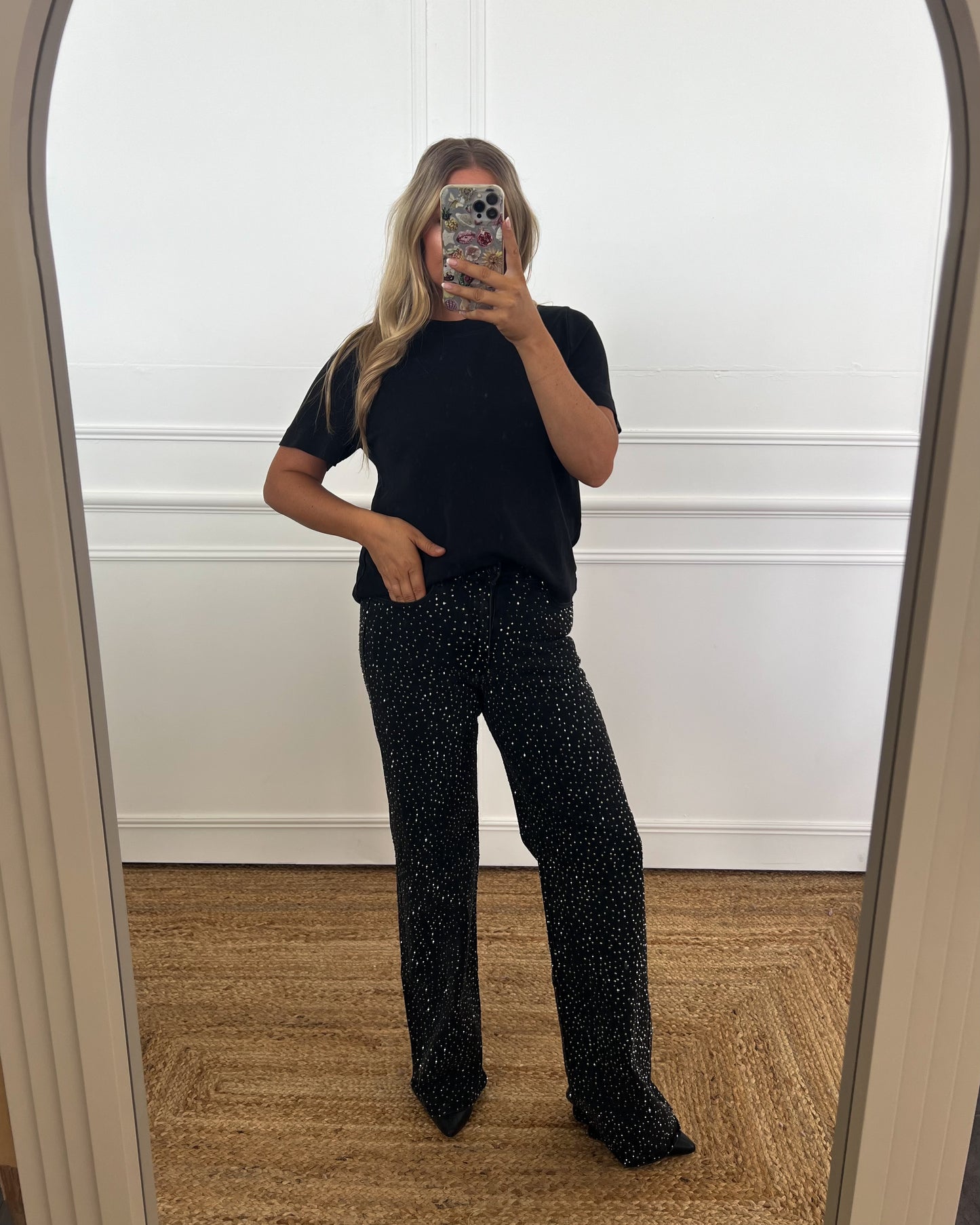SPARKLE RHINESTONE WIDE LEG JEANS