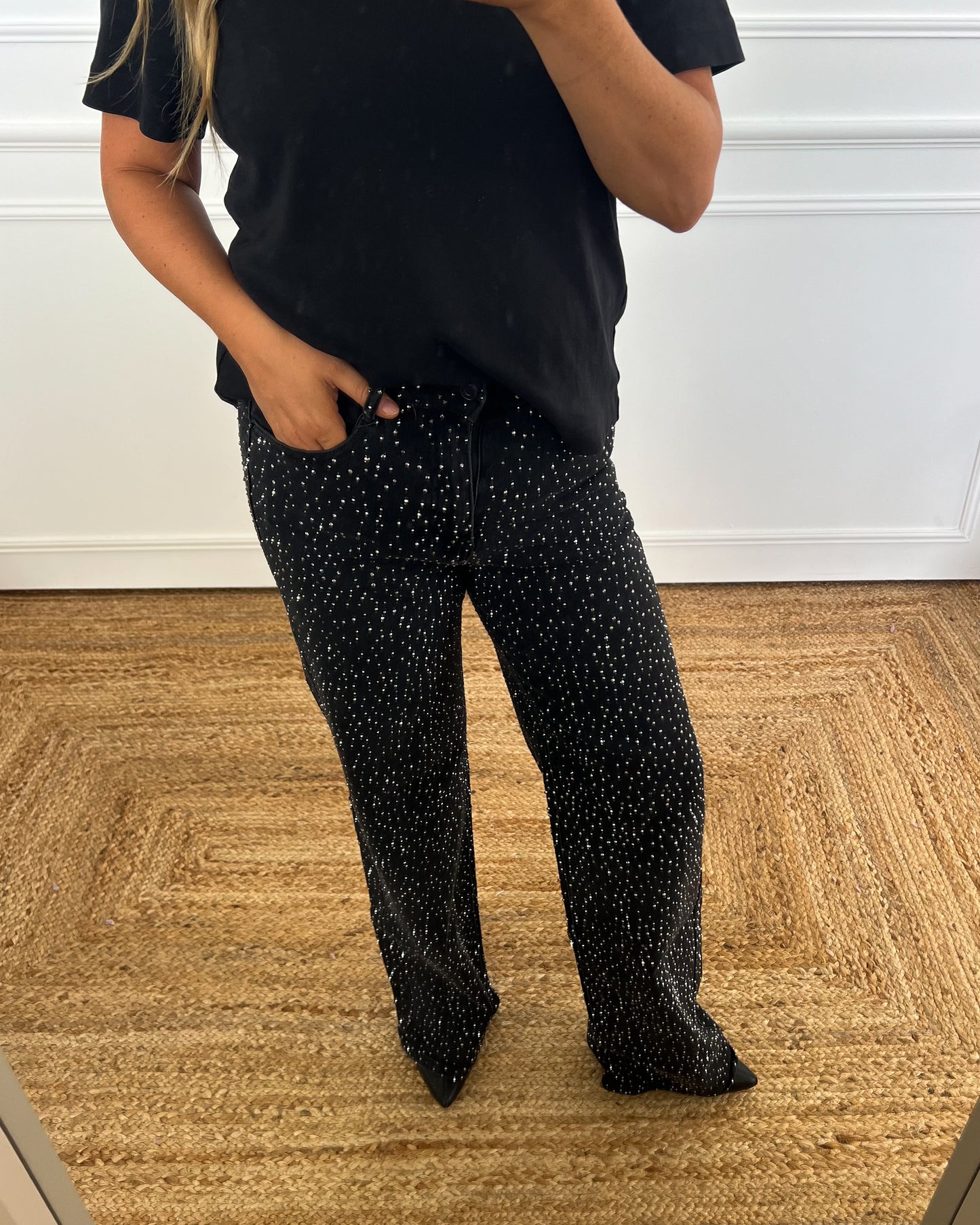 SPARKLE RHINESTONE WIDE LEG JEANS