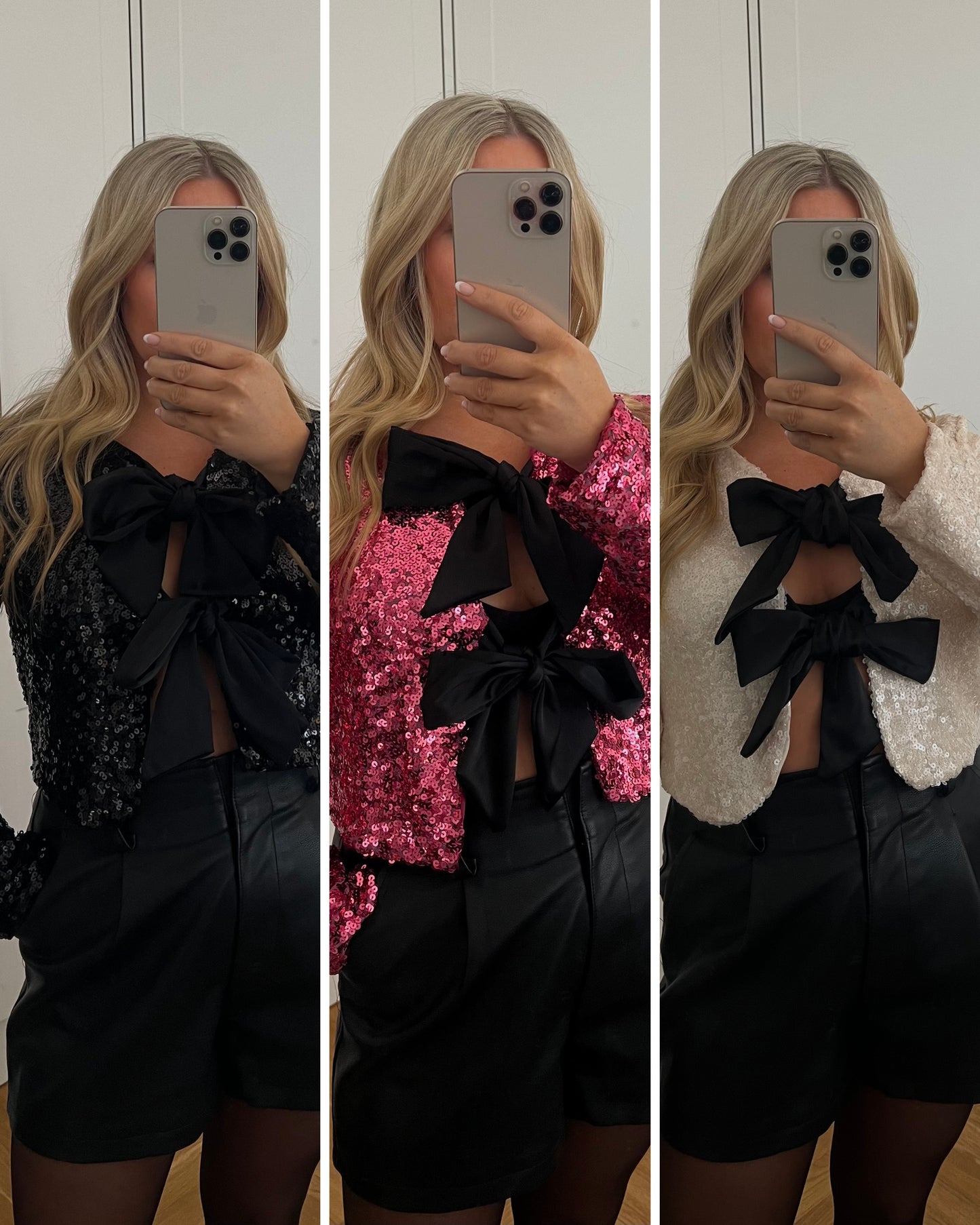 SEQUIN BOW TIE TOPS