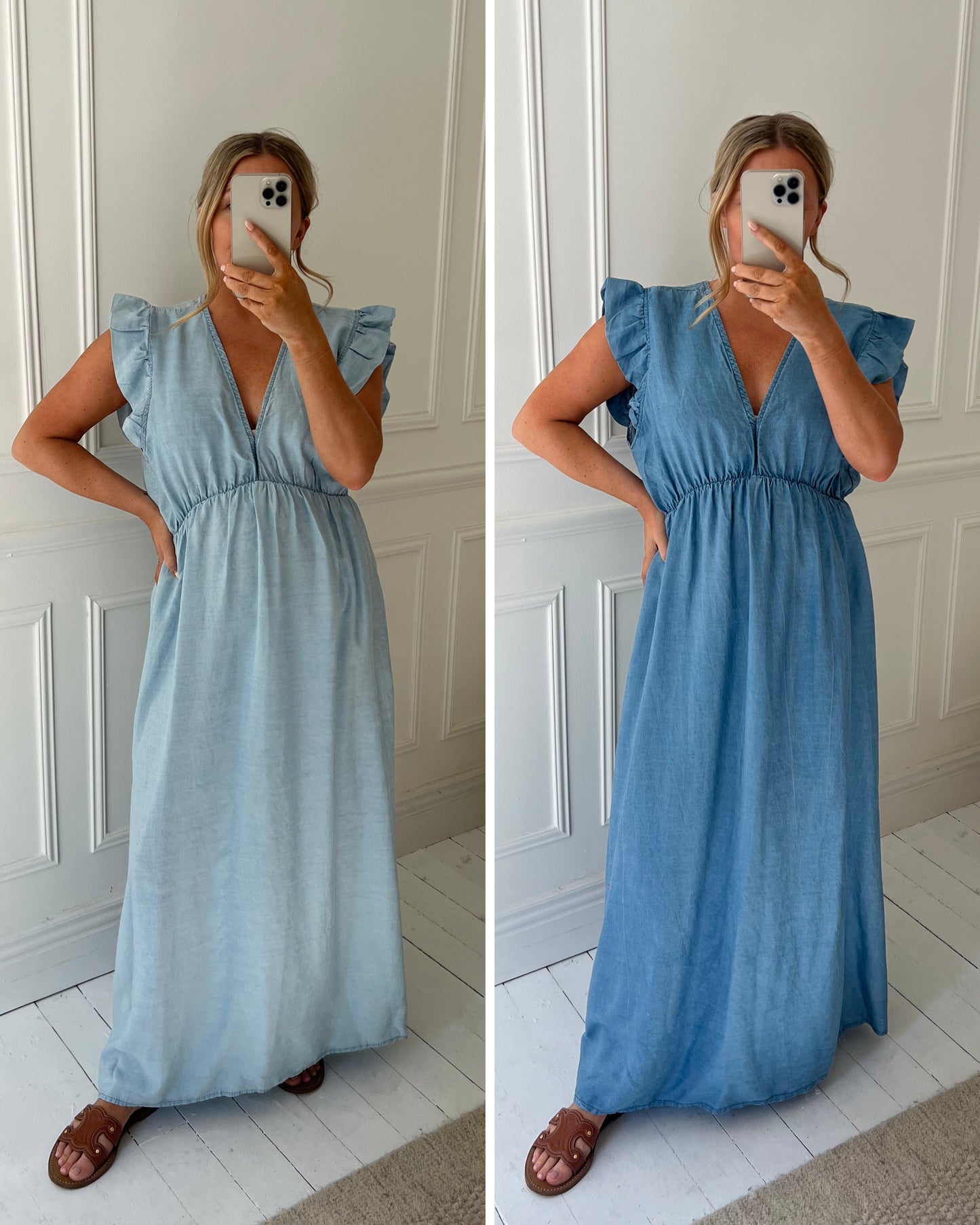 TENCEL MAXI DRESS WITH RUFFLE SLEEVES