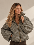 Gingham Padded Puffer Jacket – Brown or Green