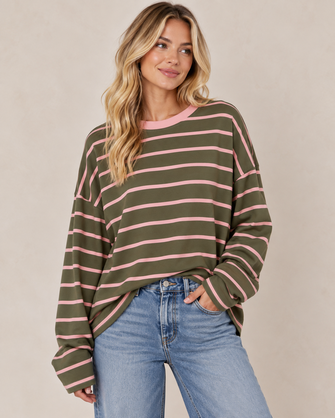 Thin Stripe Oversized Stripe Cotton Top - Relaxed Fit