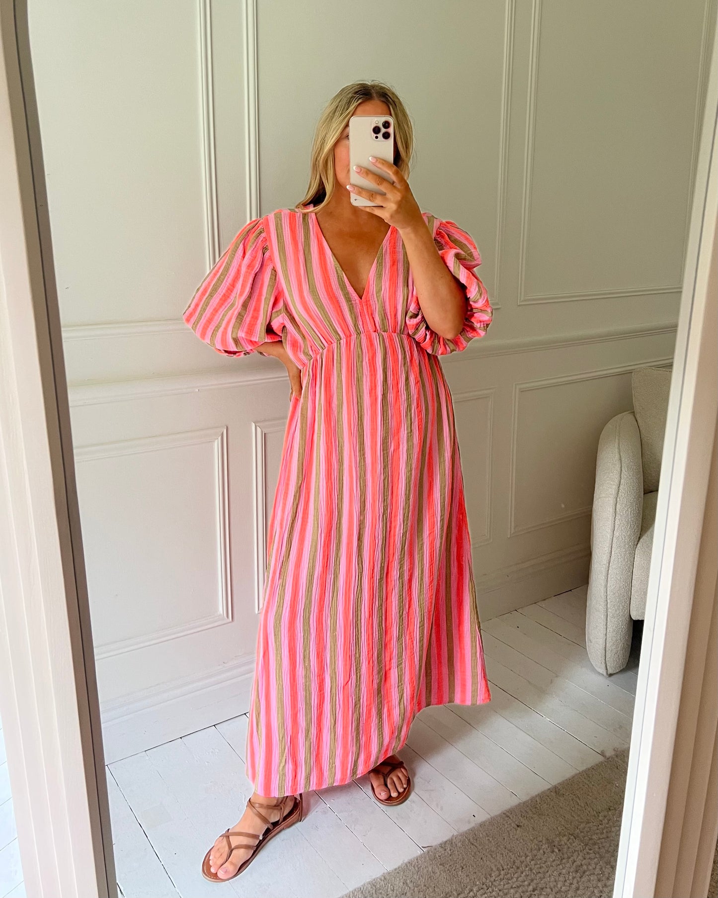 STRIPE CHEESECLOTH COTTON DRESS