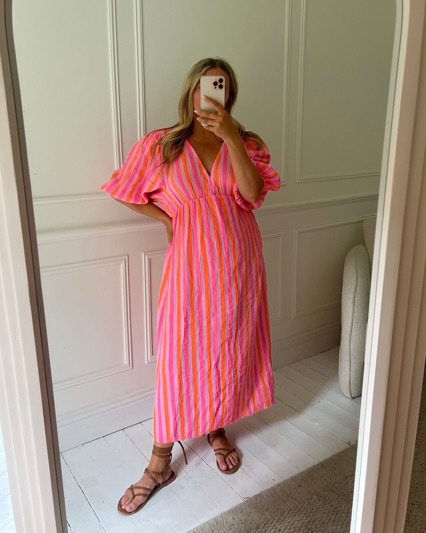 STRIPE CHEESECLOTH COTTON DRESS
