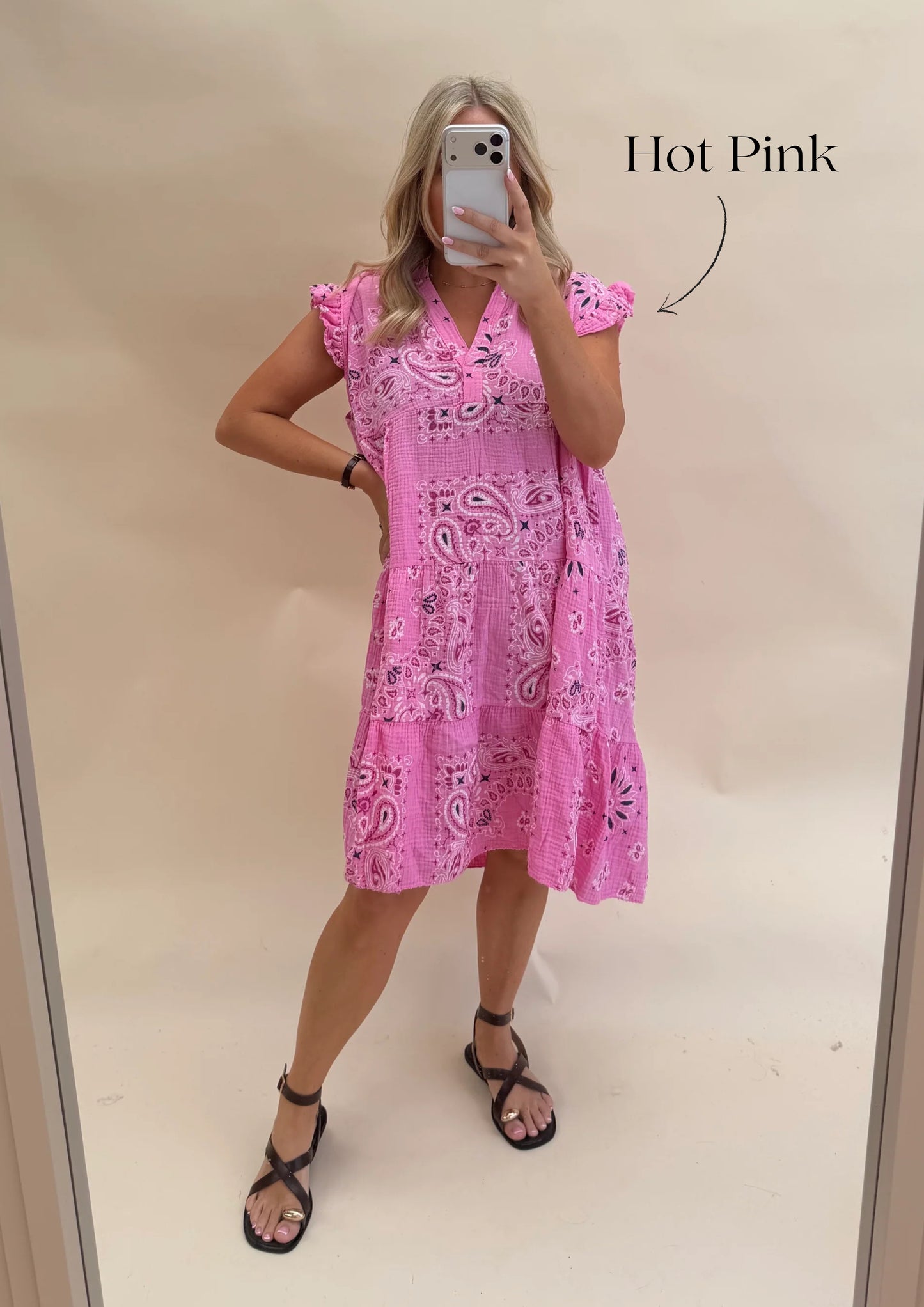 Bandana Print Cotton Smock Dress