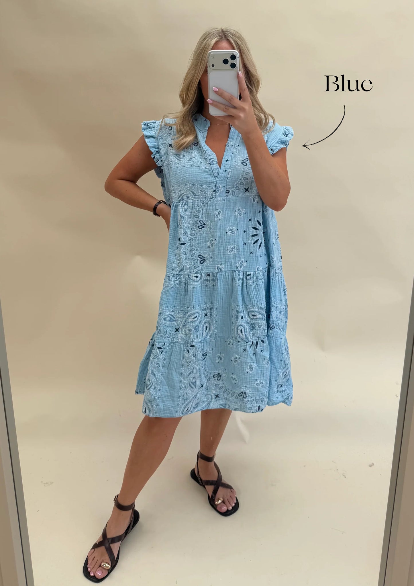 Bandana Print Cotton Smock Dress