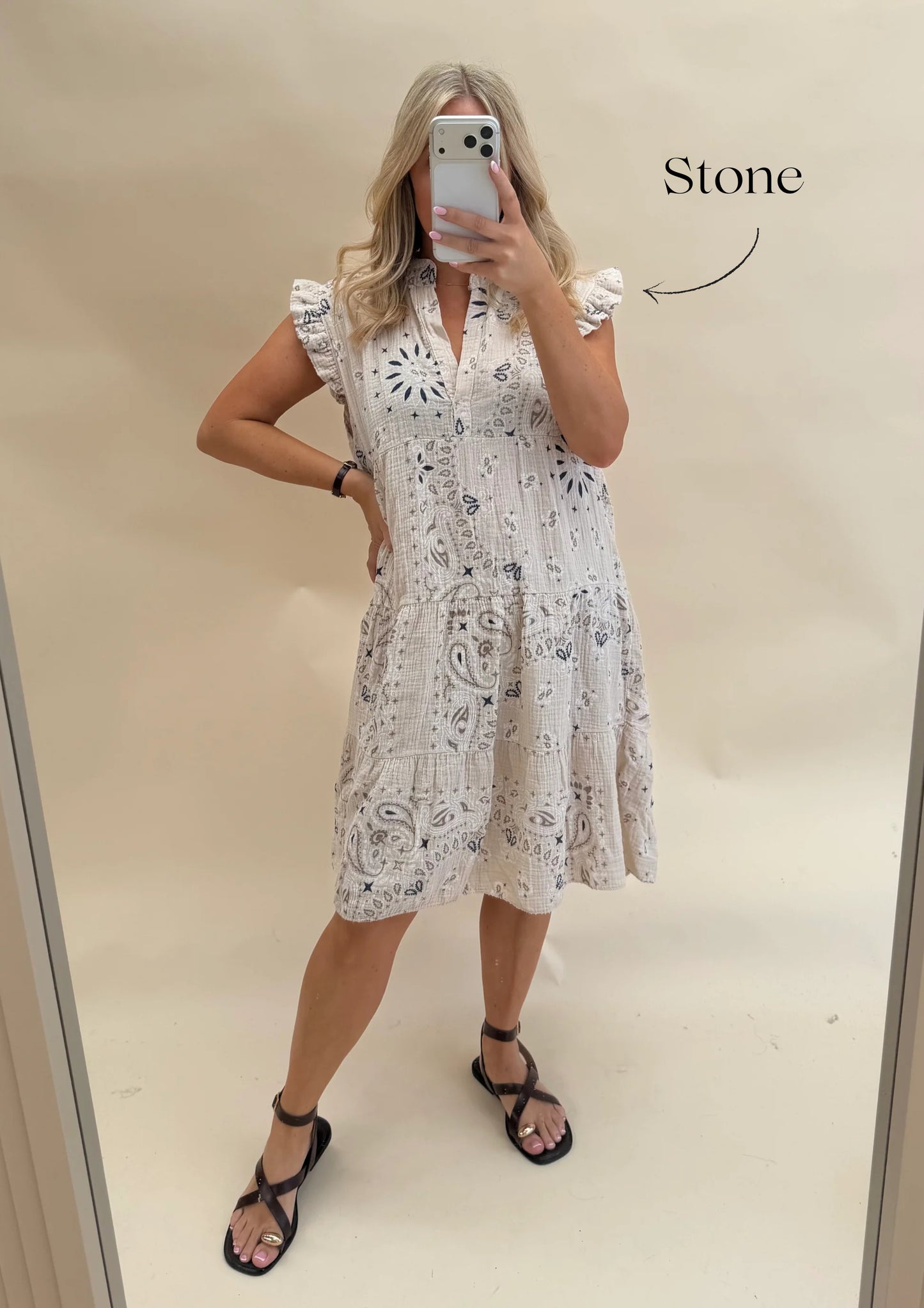 Bandana Print Cotton Smock Dress