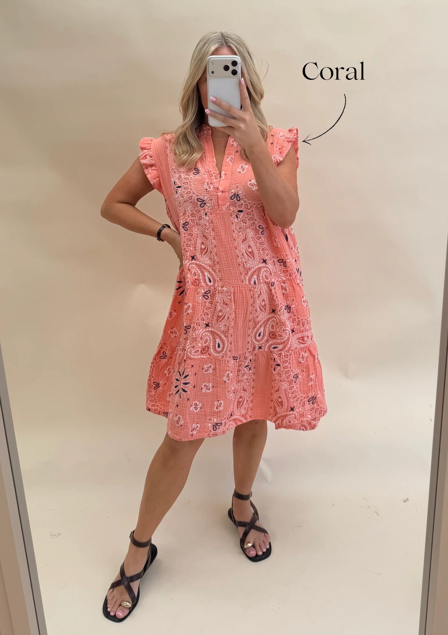 Bandana Print Cotton Smock Dress