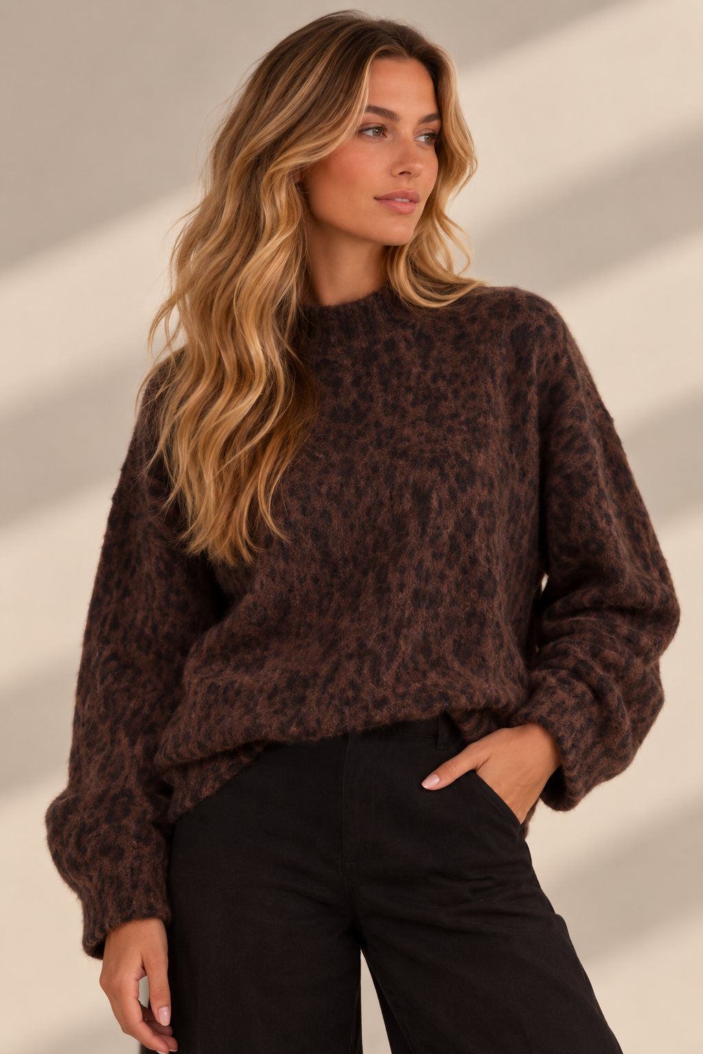 Chocolate Brown Leopard Print Knit Jumper
