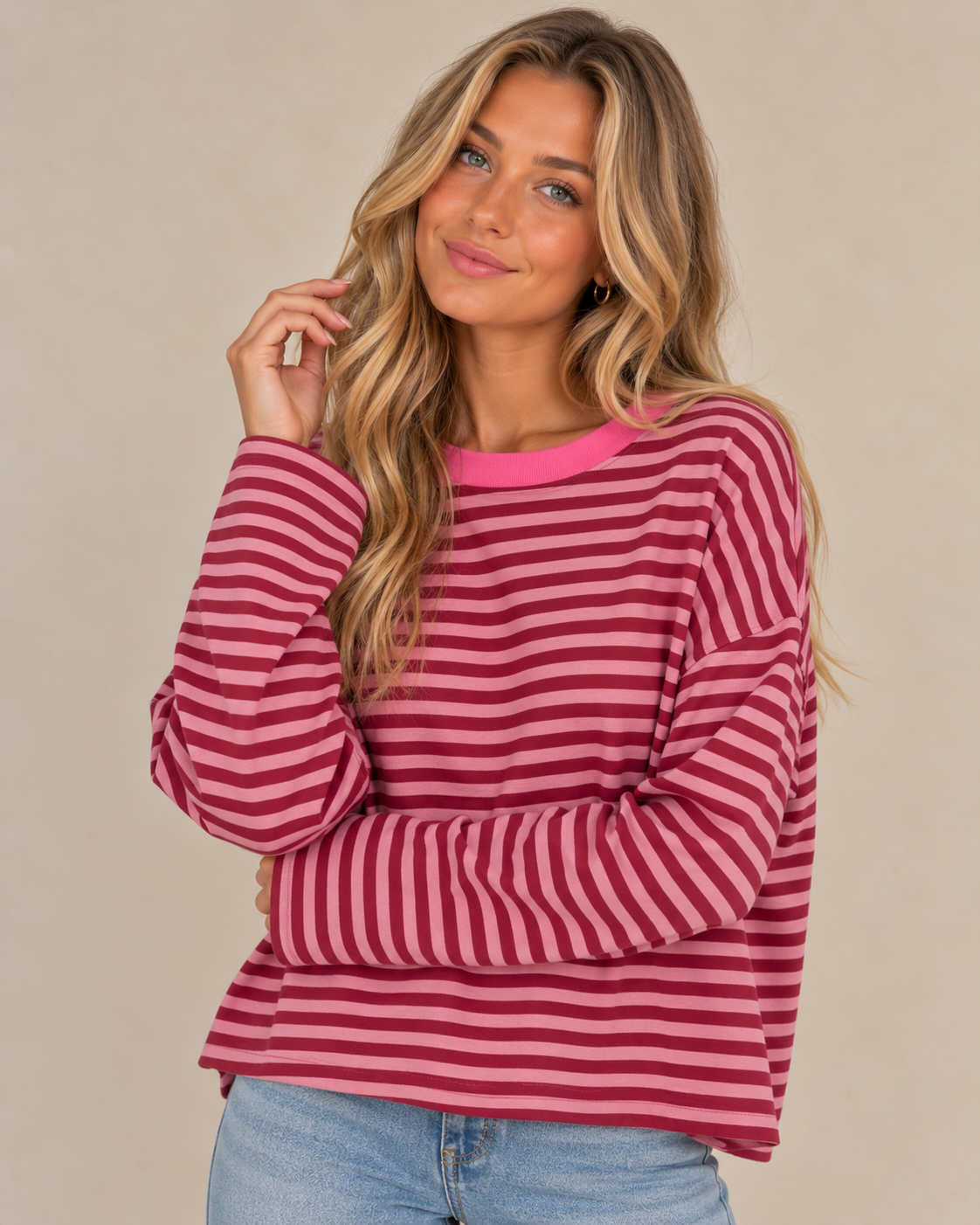 Classic Stripe Oversized Cotton Top - Relaxed Fit