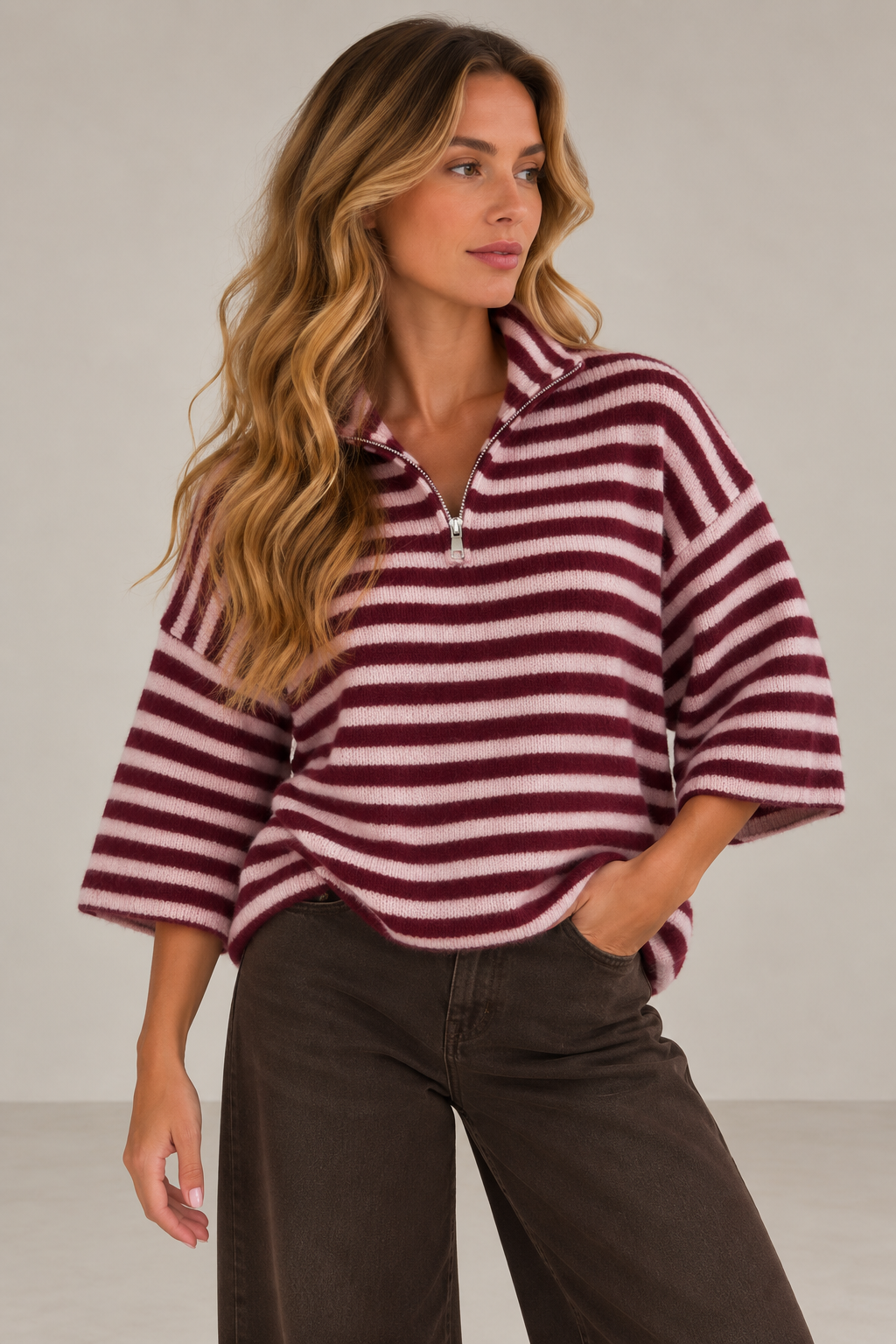 Half Zip Stripe Knit