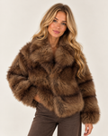 Maple Luxury Brown Horizontal Line Detail Faux Fur Coat