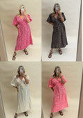 LEOPARD PRINT CHEESECLOTH DRESS WITH SLEEVES