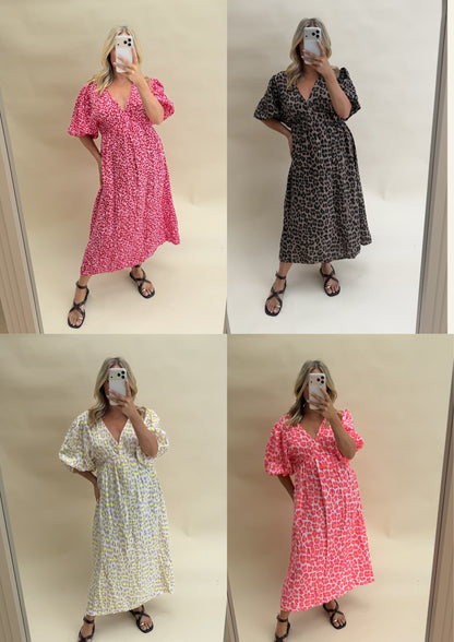LEOPARD PRINT CHEESECLOTH DRESS WITH SLEEVES