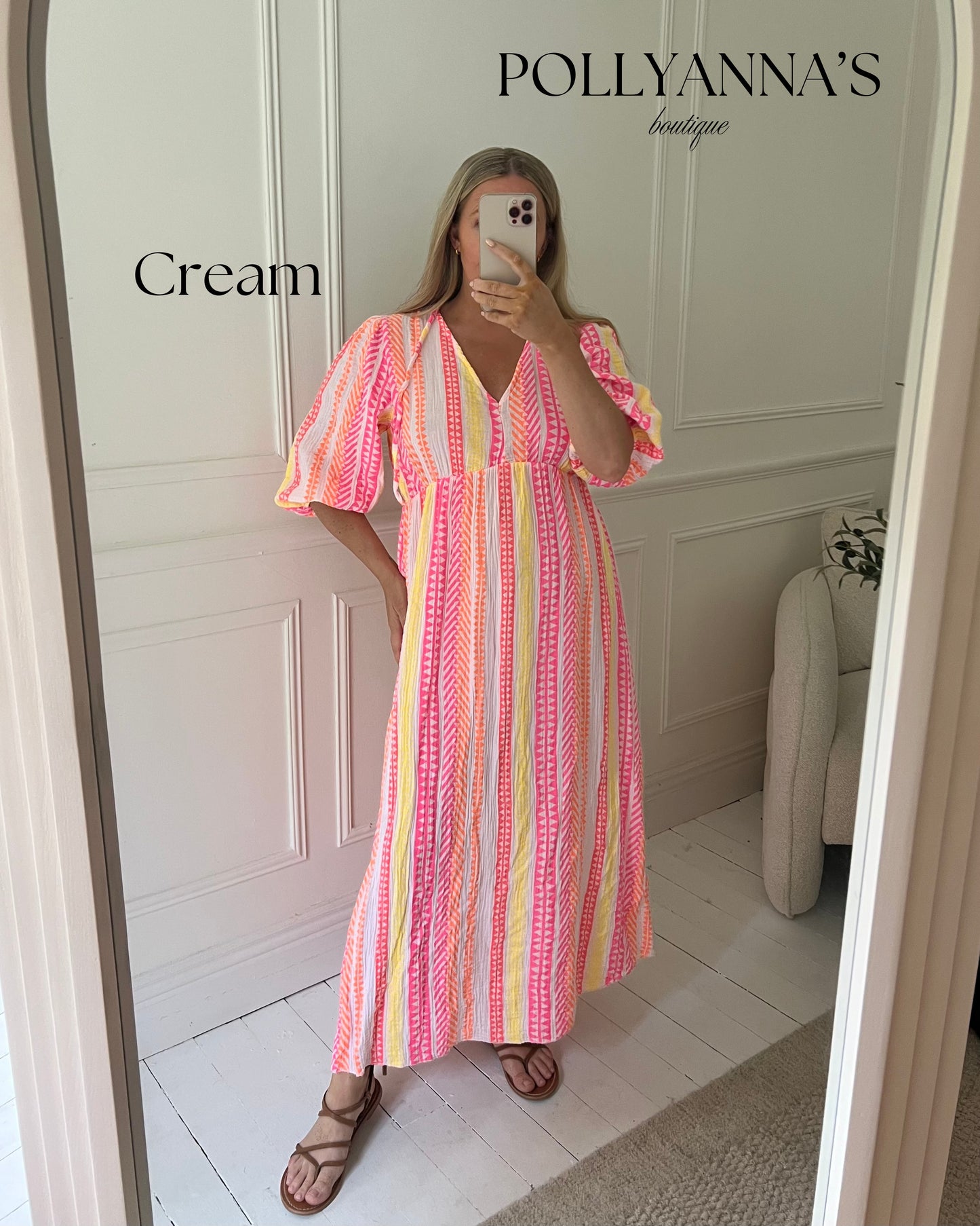 GEOMETRIC PRINT CHEESECLOTH COTTON DRESS