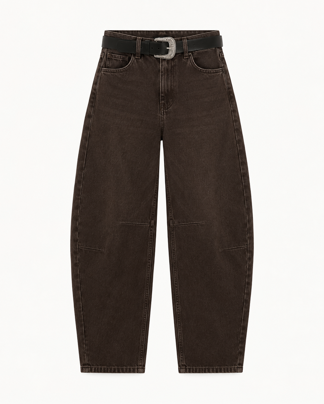 BARREL LEG BROWN DENIM JEANS WITH BELT