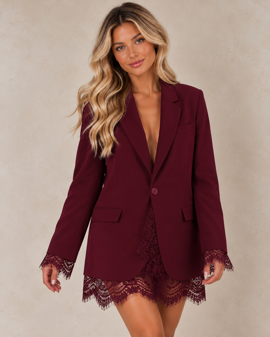 Lace Trim Blazer Dress