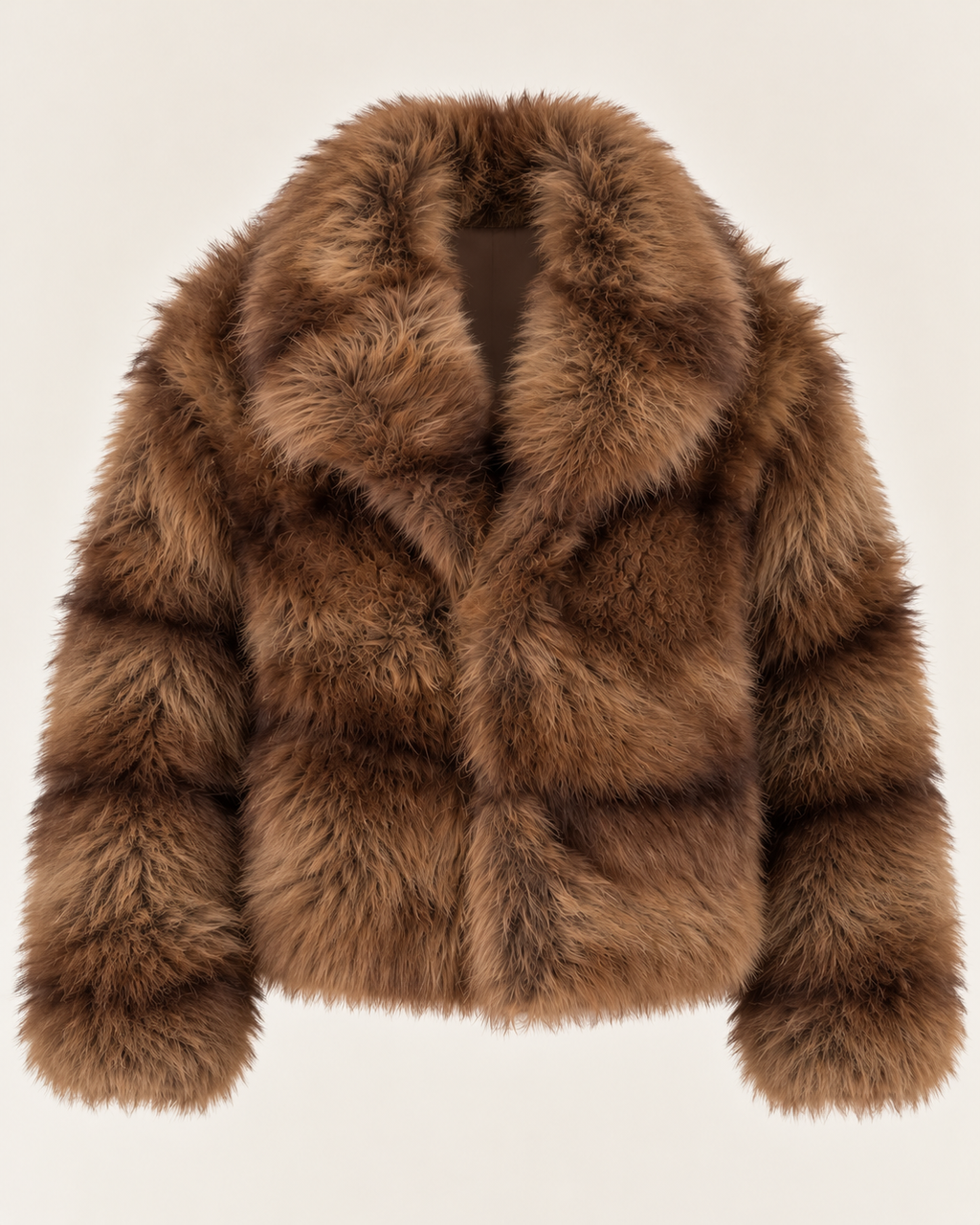 Maple Luxury Brown Horizontal Line Detail Faux Fur Coat