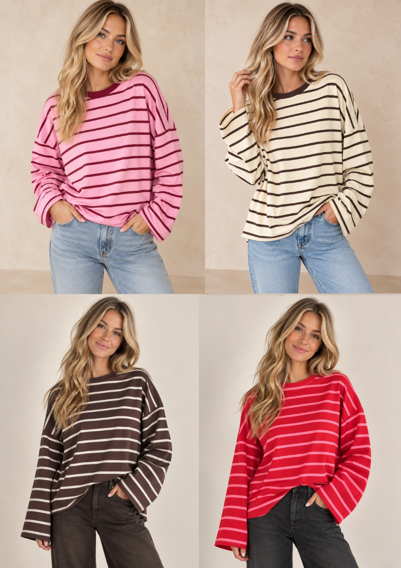 Thin Stripe Oversized Stripe Cotton Top - Relaxed Fit