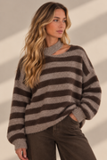 Striped Asymmetric Cut-Out Knit Jumper