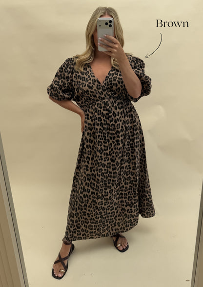 LEOPARD PRINT CHEESECLOTH DRESS WITH SLEEVES