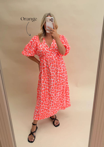 LEOPARD PRINT CHEESECLOTH DRESS WITH SLEEVES
