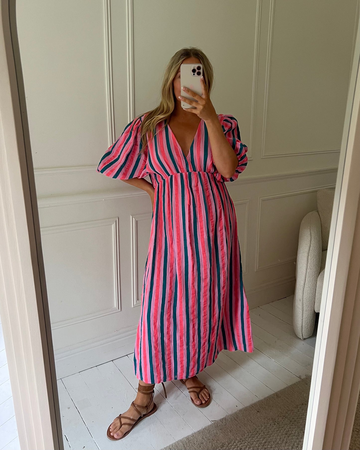 STRIPE CHEESECLOTH COTTON DRESS