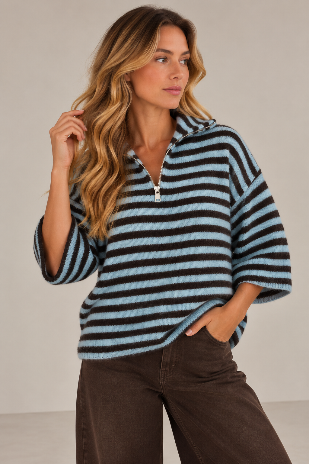 Half Zip Stripe Knit