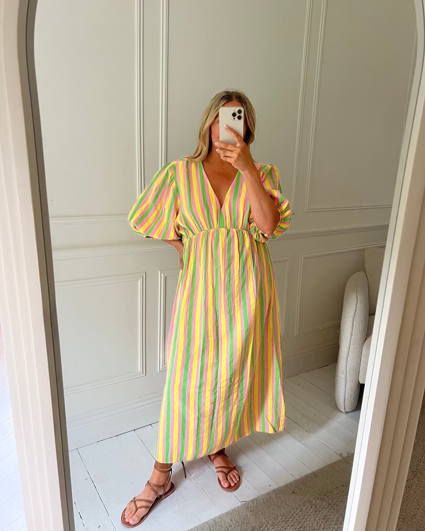 STRIPE CHEESECLOTH COTTON DRESS