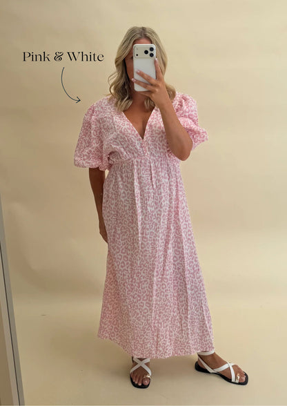 LEOPARD PRINT CHEESECLOTH DRESS WITH SLEEVES
