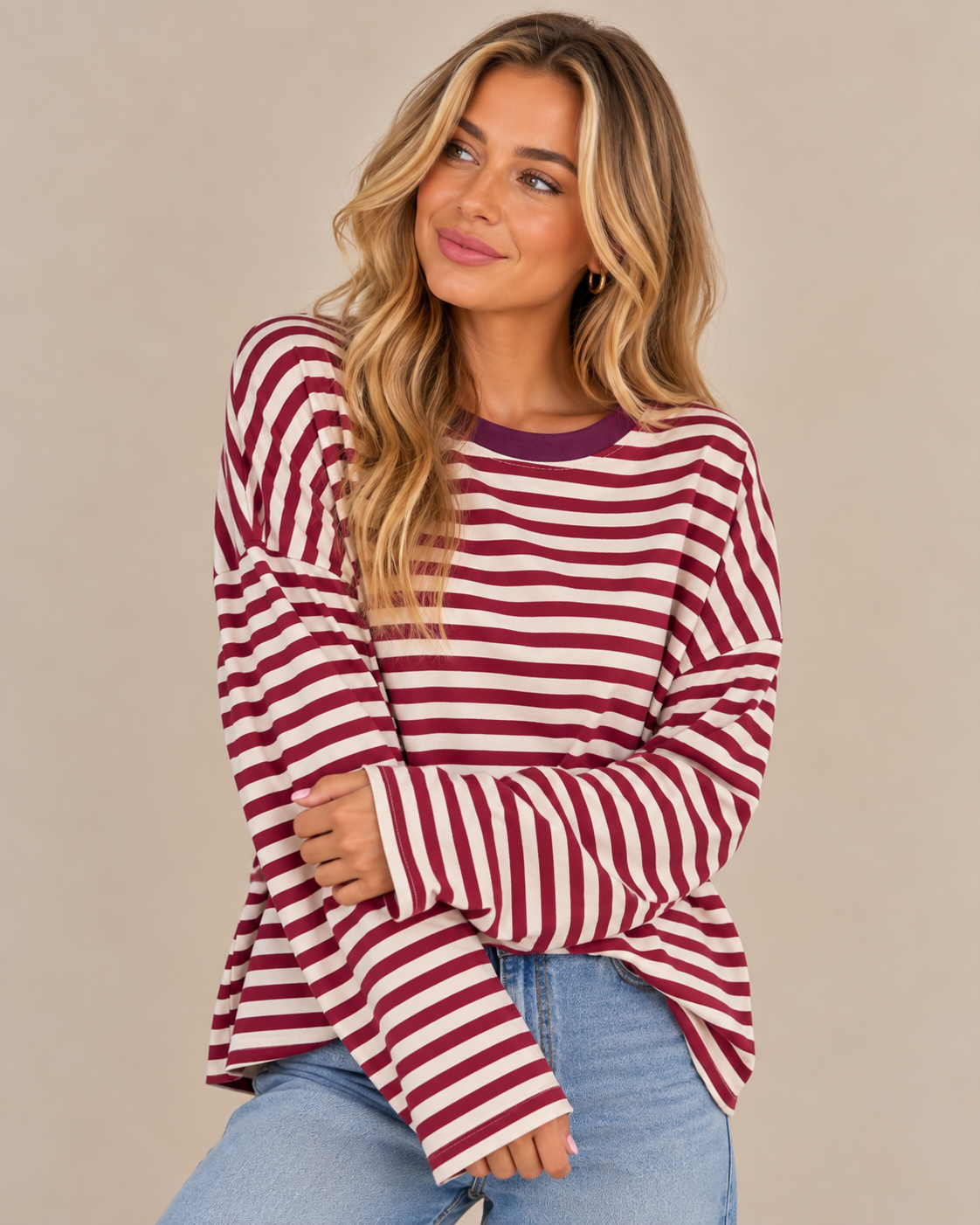 Classic Stripe Oversized Cotton Top - Relaxed Fit